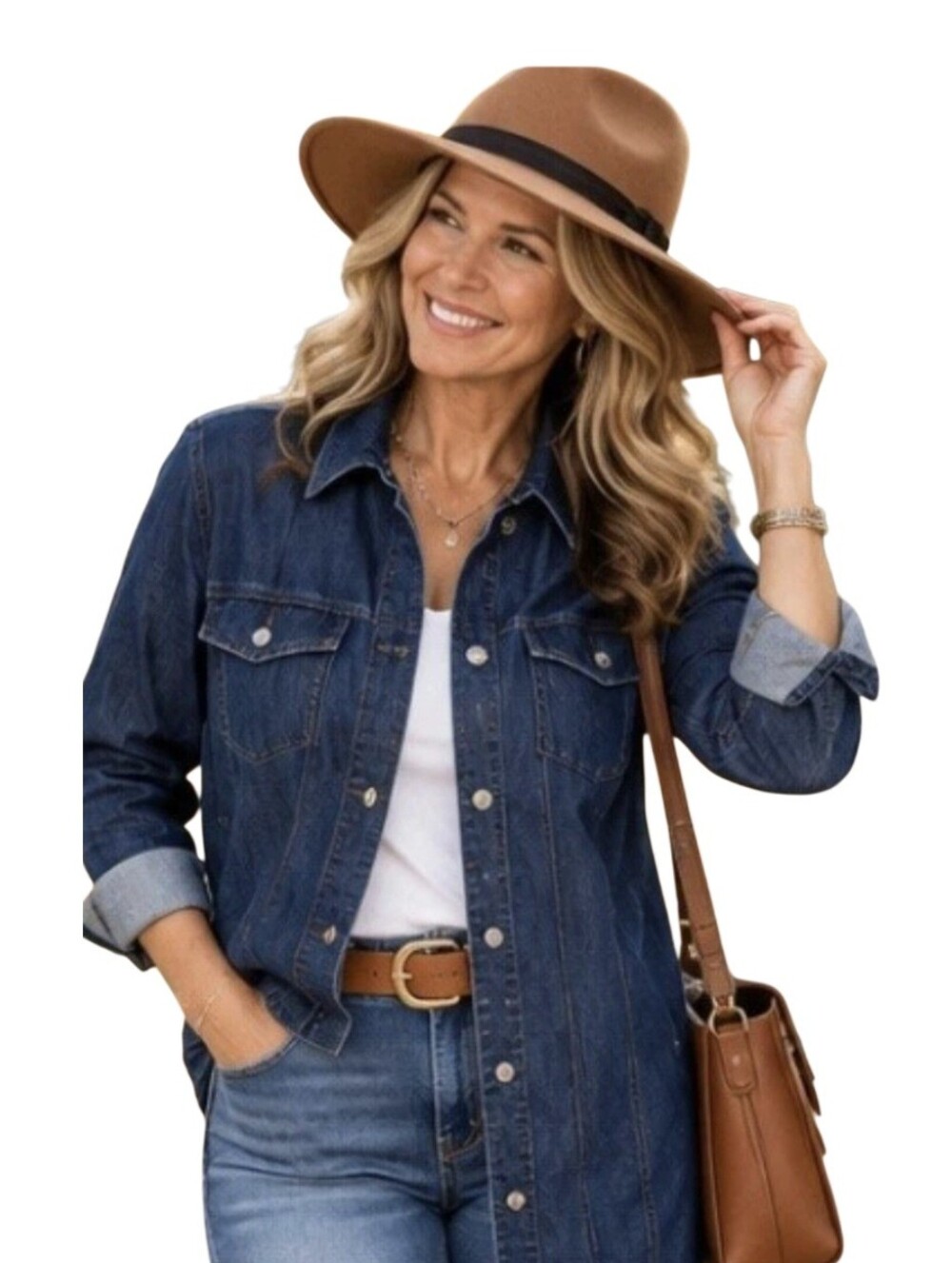 Chico's Denim Jacket Women's Size 0/6 Long Jean Trucker Coat Stretch Dark Wash